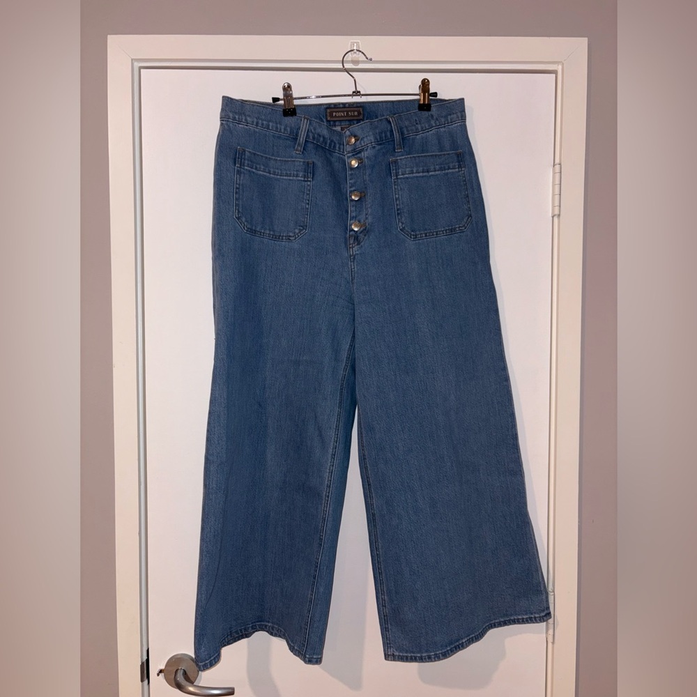 Point Sur Button Up Wide-Leg Blue Jeans